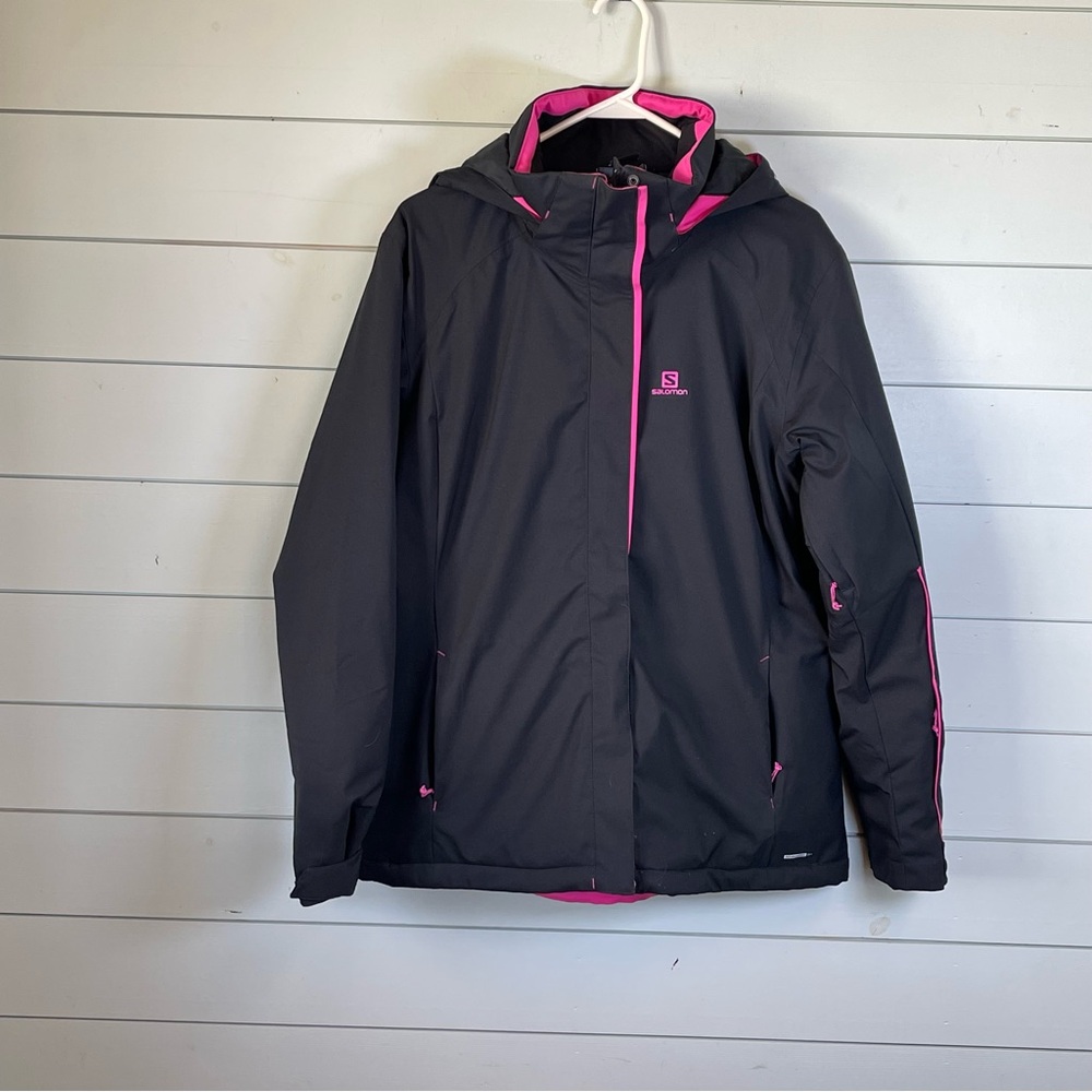 Salomon full zip snowboarding‎ SKI jacket black and pink women’s size XL